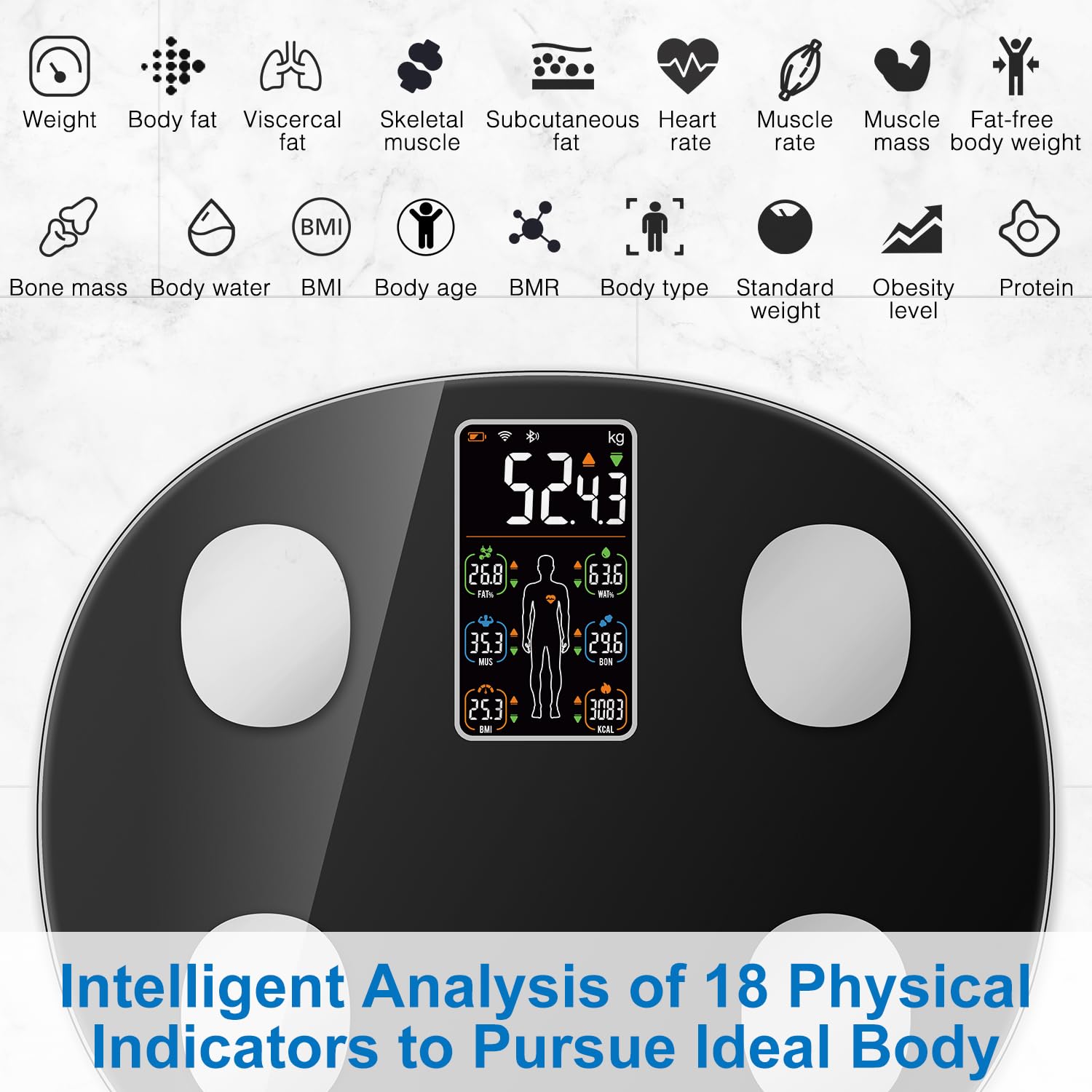 Thumbnail 1 de Insmart Bilancia Pesapersone Digitale Impedenziometrica: BMI, massa grassa e magra e frequenza cardiaca sul display