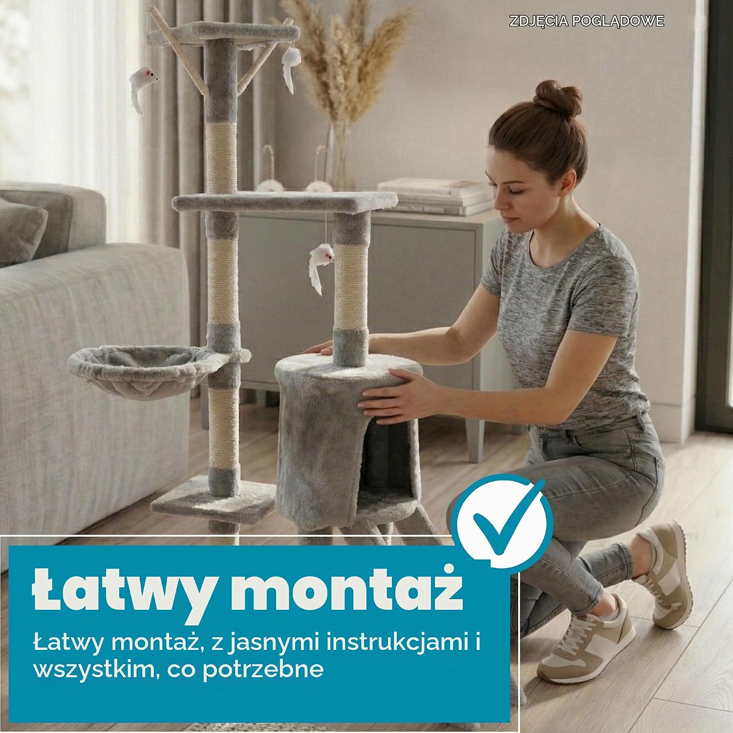 Detalle 2 de AQPET Paris drapak dla kota 138 cm z hamakiem i słupkami z sizalu
