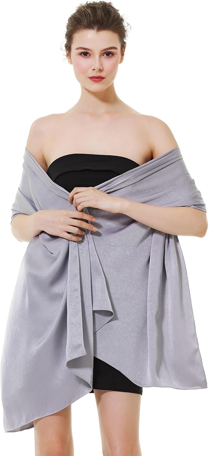 Detalle de BEAUTELICATE Satin Shawl Wrap: Luxurious Double-Sided Pashmina 200 x 70 cm