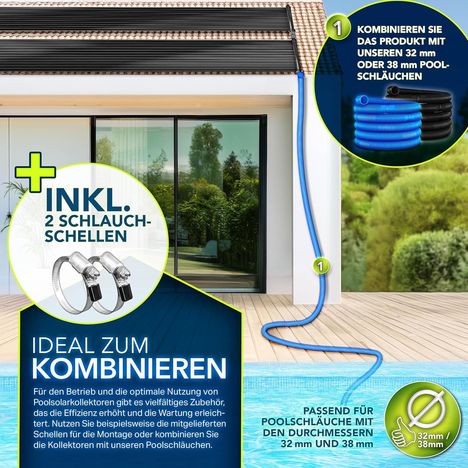 Detalle de tillvex TVSKT zonnecollector voor zwembad, 76 x 300 cm, tot 12.000 liter