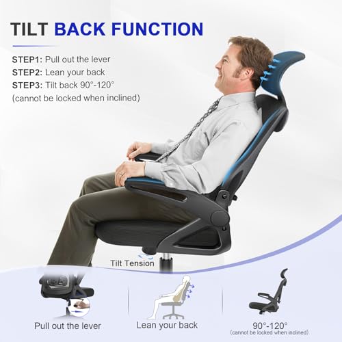Detalle de YONISEE Office Chair - Ergonomic High Back Mesh Desk Chair with Adjustable Lumbar Support, Headrest and Flip-up Armrests