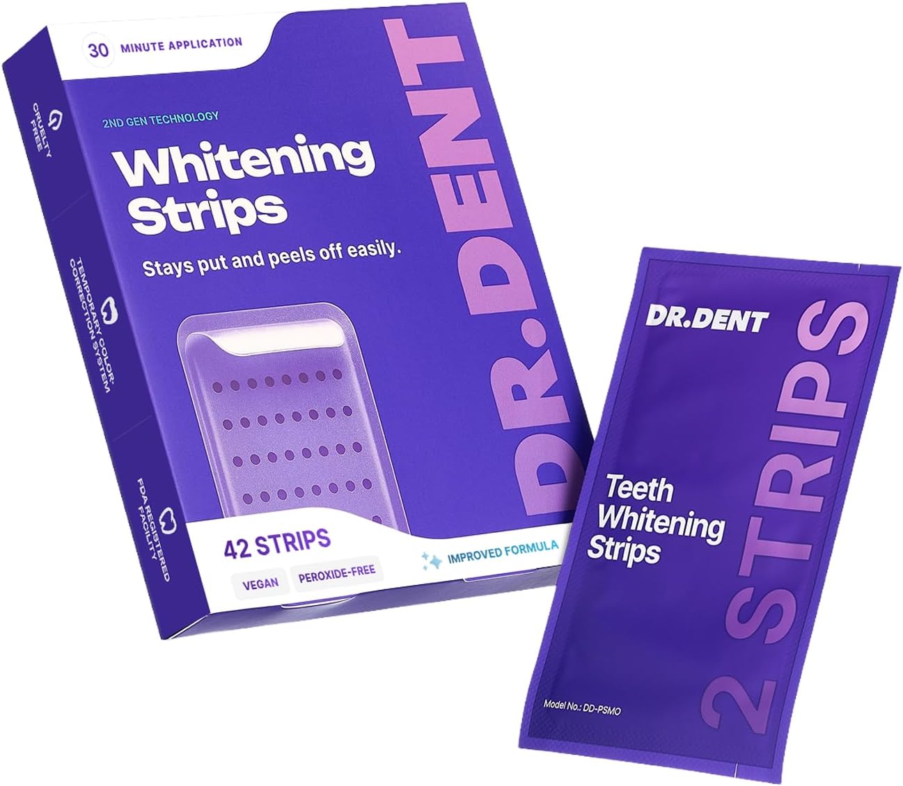 Detalle de DRDENT Purple Strips: No-Peroxide Whitening with PAP for Safe, Everyday Sparkle