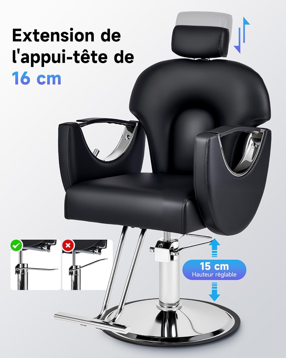 Thumbnail 4 de CO-Z fauteuil de barbier professionnel inclinable et pivotant 360° (noir)