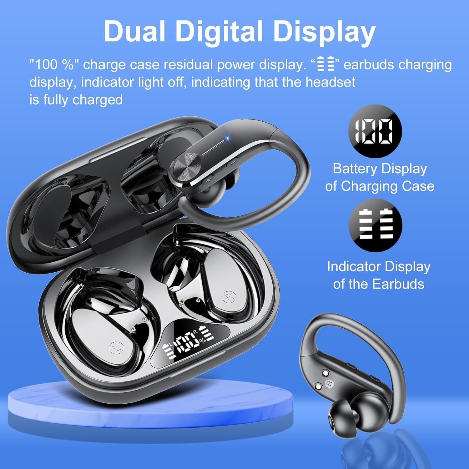 Detalle de Ear buds Wireless Bluetooth Earbuds Sport 2026 – LED Display, 68H Playtime, IP8 Waterproof