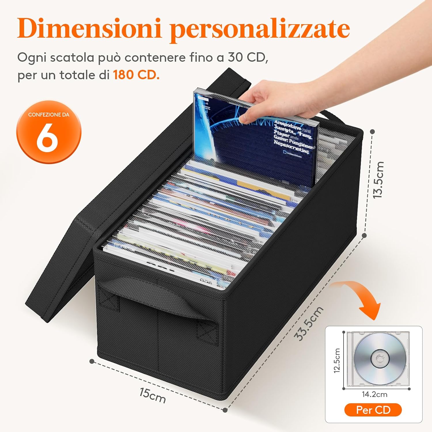 Detalle de Lifewit Confezione da 6 Porta DVD – Contenitori Impilabili con Coperchio Pieghevole, 150 DVD (25 ciascuno), Nero
