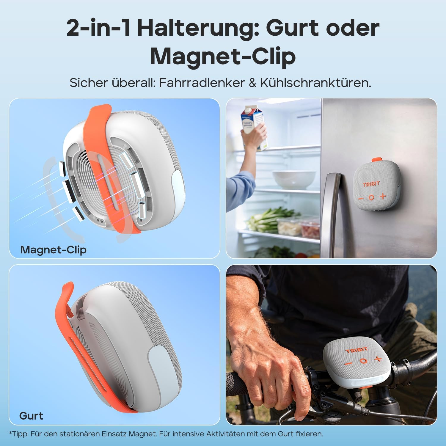 Detalle de Tribit StormBox Micro 3: kompakter Outdoor‑Bluetooth‑Lautsprecher mit XBass, IP68 und Magnetfixierung