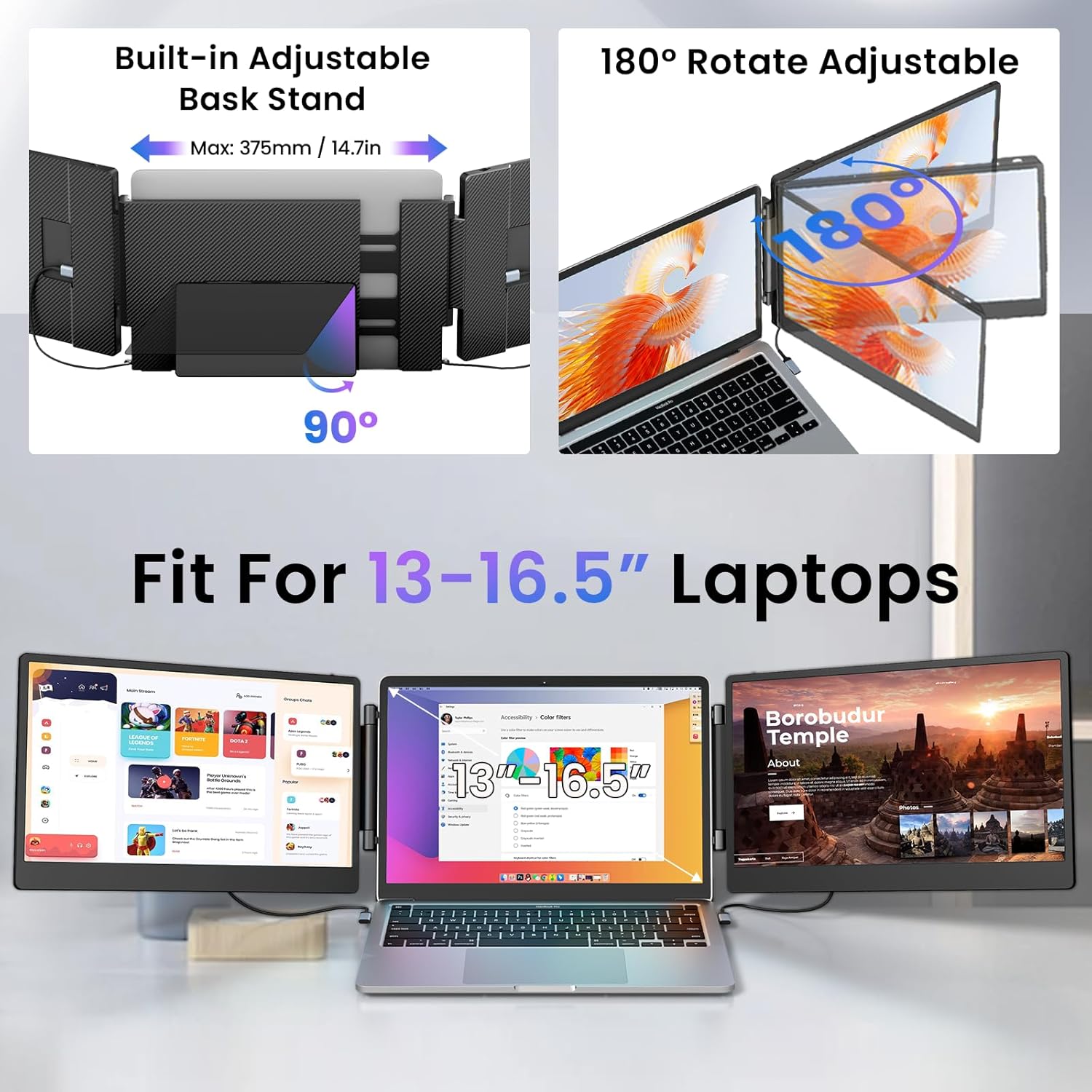 Thumbnail 3 de Synnov Laptop Screen Extender 14" FHD Dual Monitor With Stand – Triple Display for 13"–16.5" Laptops