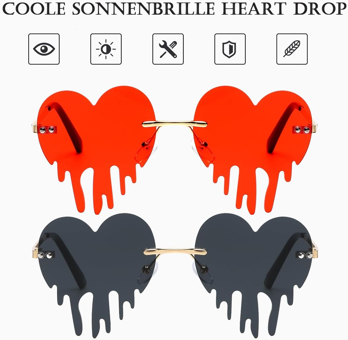 Detalle de Musivon Rave Herz Sonnenbrille im 2er-Set – Festivalbrille mit Herz-Design