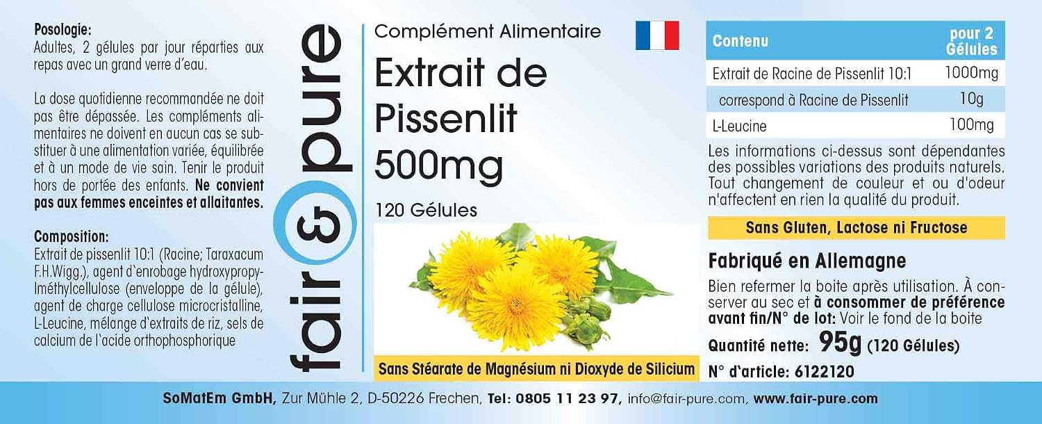 Detalle 2 de Fair & Pure Löwenzahn Extrakt 500mg – 120 Kapseln, hochdosiert 10:1, vegan, made in Deutschland