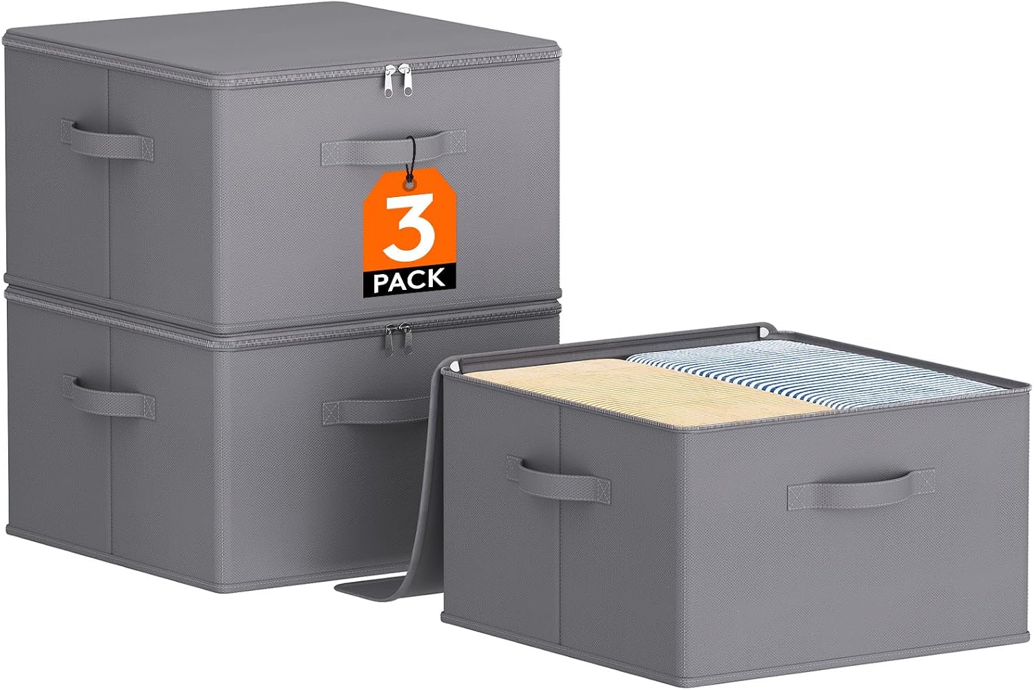 Detalle de Lifewit 24300 set van 3 opbergdozen, 40 liter, met rits en stoffen deksel