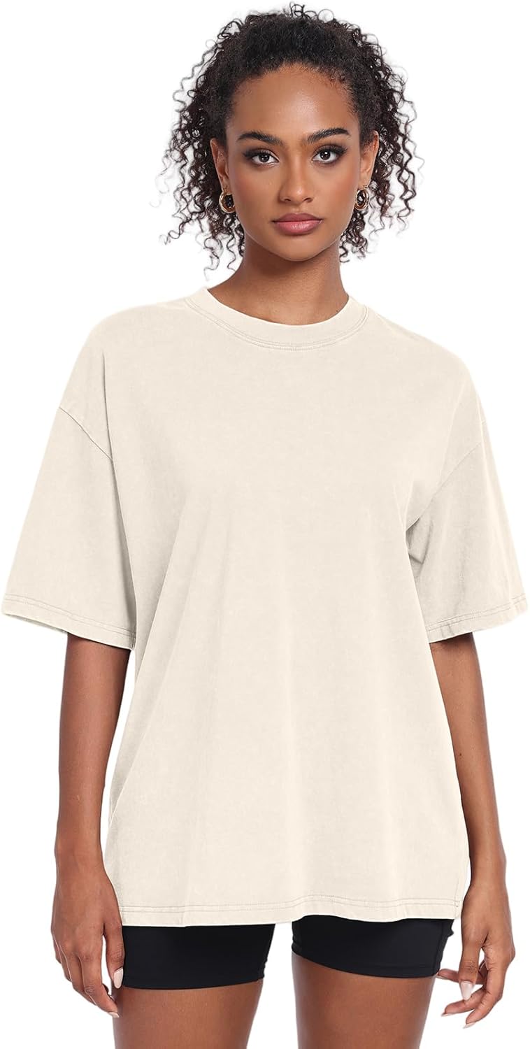 Thumbnail 2 de Oversized Damen-T-Shirt Rundhals Kurzarm – Vintage-Look, Basic Casual