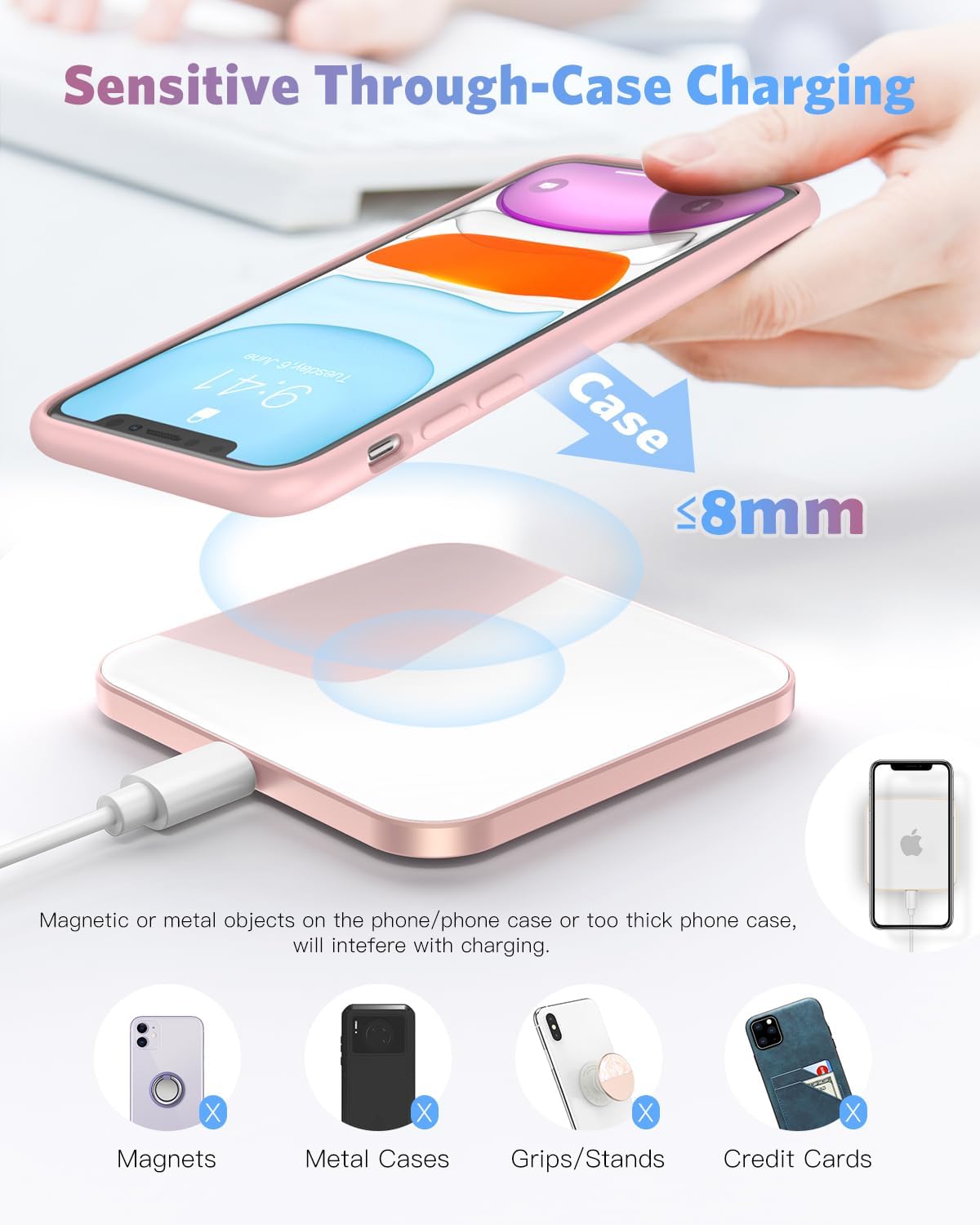 Detalle de AGPTEK Wireless Charger: Qi-Certified 15W Max Fast Wireless Charging Pad