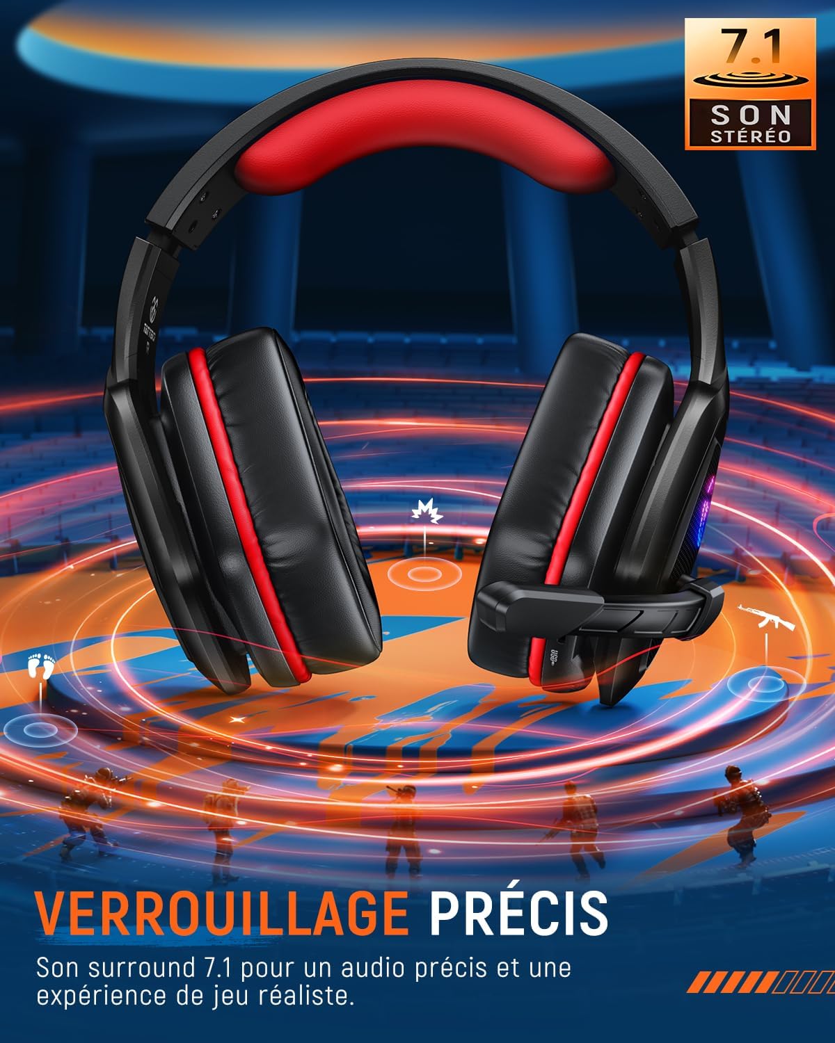 Thumbnail 2 de Tatybo WT5 Casque gaming sans fil 2,4 GHz (USB-A/USB-C) pour PC, PS5/PS4, Switch + micro ENC