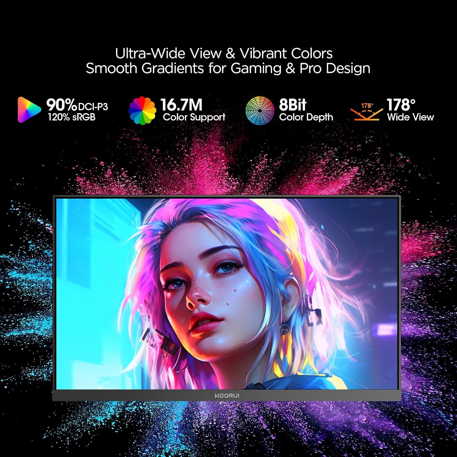 Thumbnail 5 de KOORUI 24" Gaming Monitor (240Hz, 1ms) with FHD HDR400, VA Panel, Adaptive Sync, HDMI 2.0 + DP 1.4