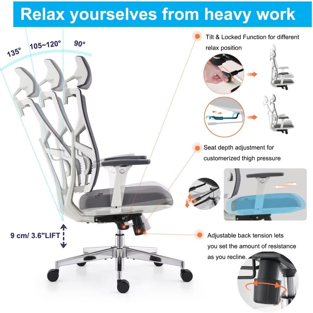 Detalle 2 de HOLLUDLE Silla de Oficina Ergonómica con Reposabrazos y Lumbar