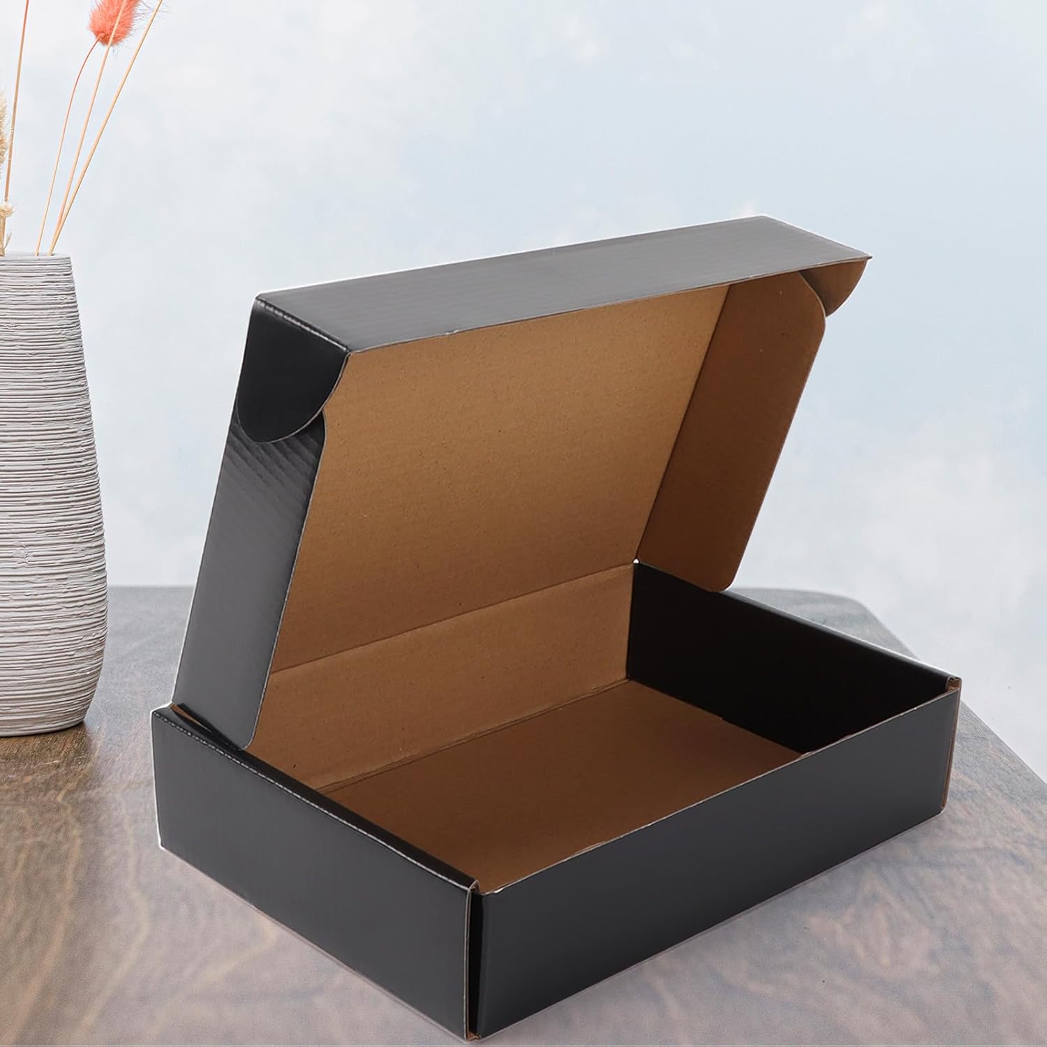 Detalle de HORLIMER Black Shipping Boxes 25 Pack (9x6x2 inch) – Corrugated Cardboard