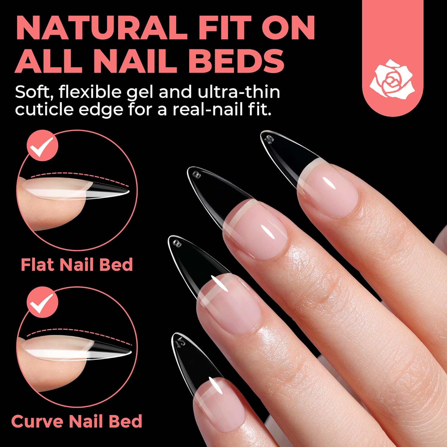 Thumbnail 2 de UNA GELLA Stiletto Medium Nagel Tips – 312 Stück, Full Cover, Pre-buff, Halb-matt, No C Curve, 12 Größen