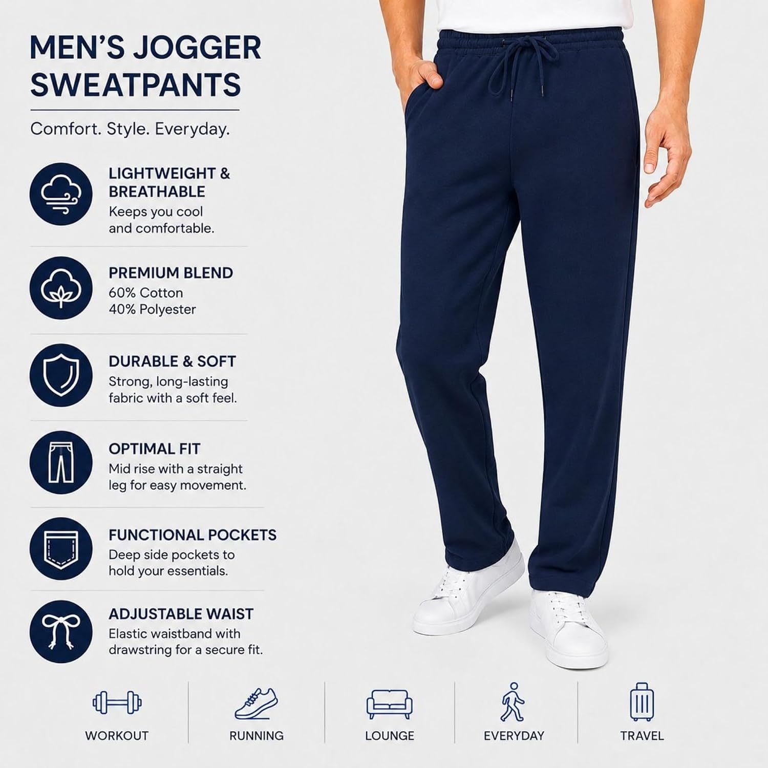 Detalle de Comeor Men’s Thin Lightweight Breathable Cotton Straight Leg Jogging Pants
