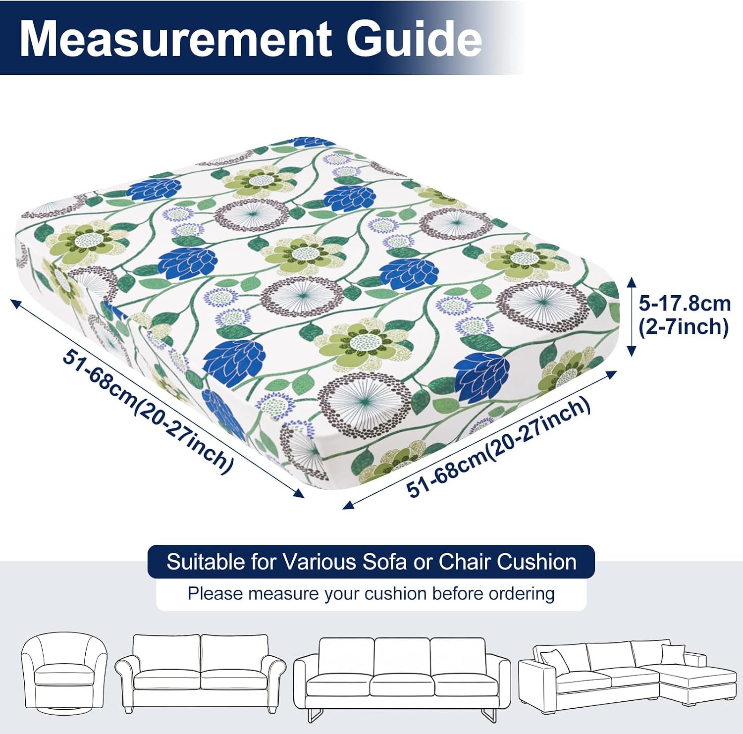Detalle de Smiry HWZDT004 Patio Cushion Covers, Stretch Waterproof 8-Piece Set