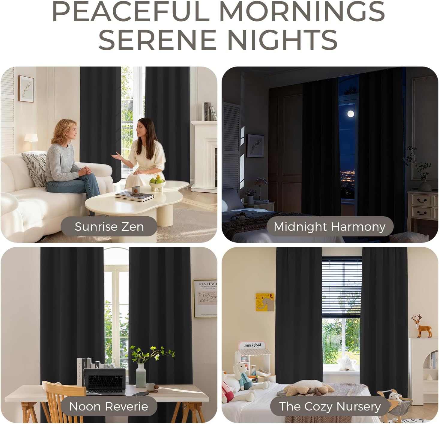 Thumbnail 5 de Runyéla Blackout Curtains for Bedroom Eyelet 52 x 63 Inch (2 Panels) – Black