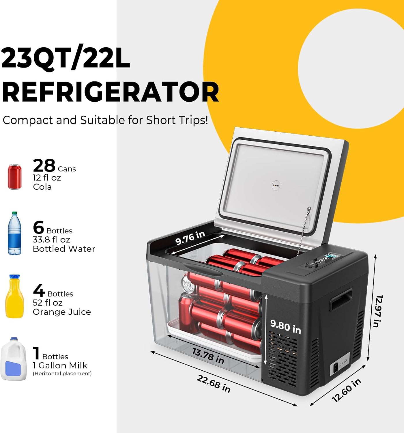 Detalle 2 de BougeRV CR22 23-Quart Portable Refrigerator/Freezer, 12/24V DC and 110V AC