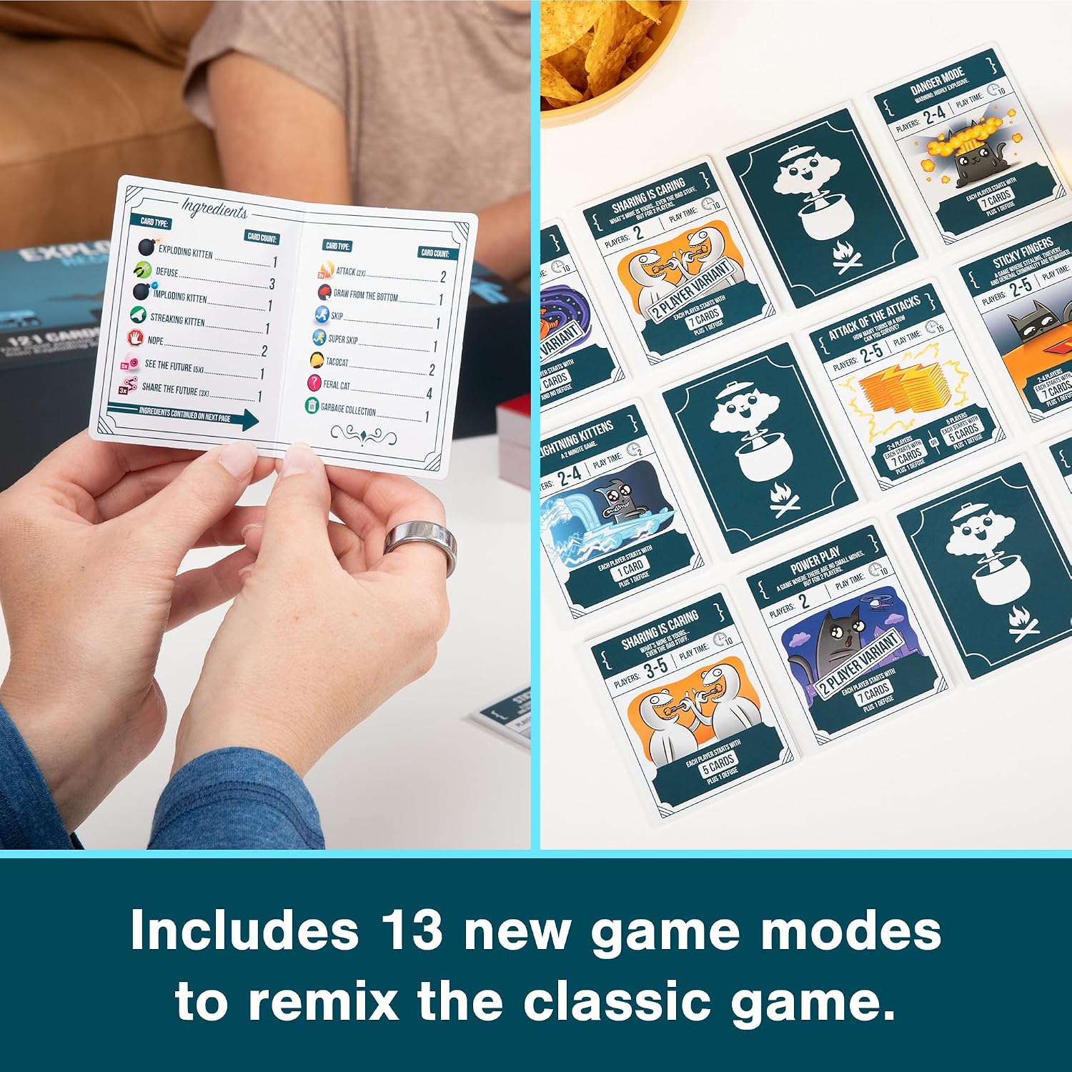 Detalle de Exploding Kittens Recipes for Disaster – Le Recueil ultime (13 modes) pour 2–5 joueurs