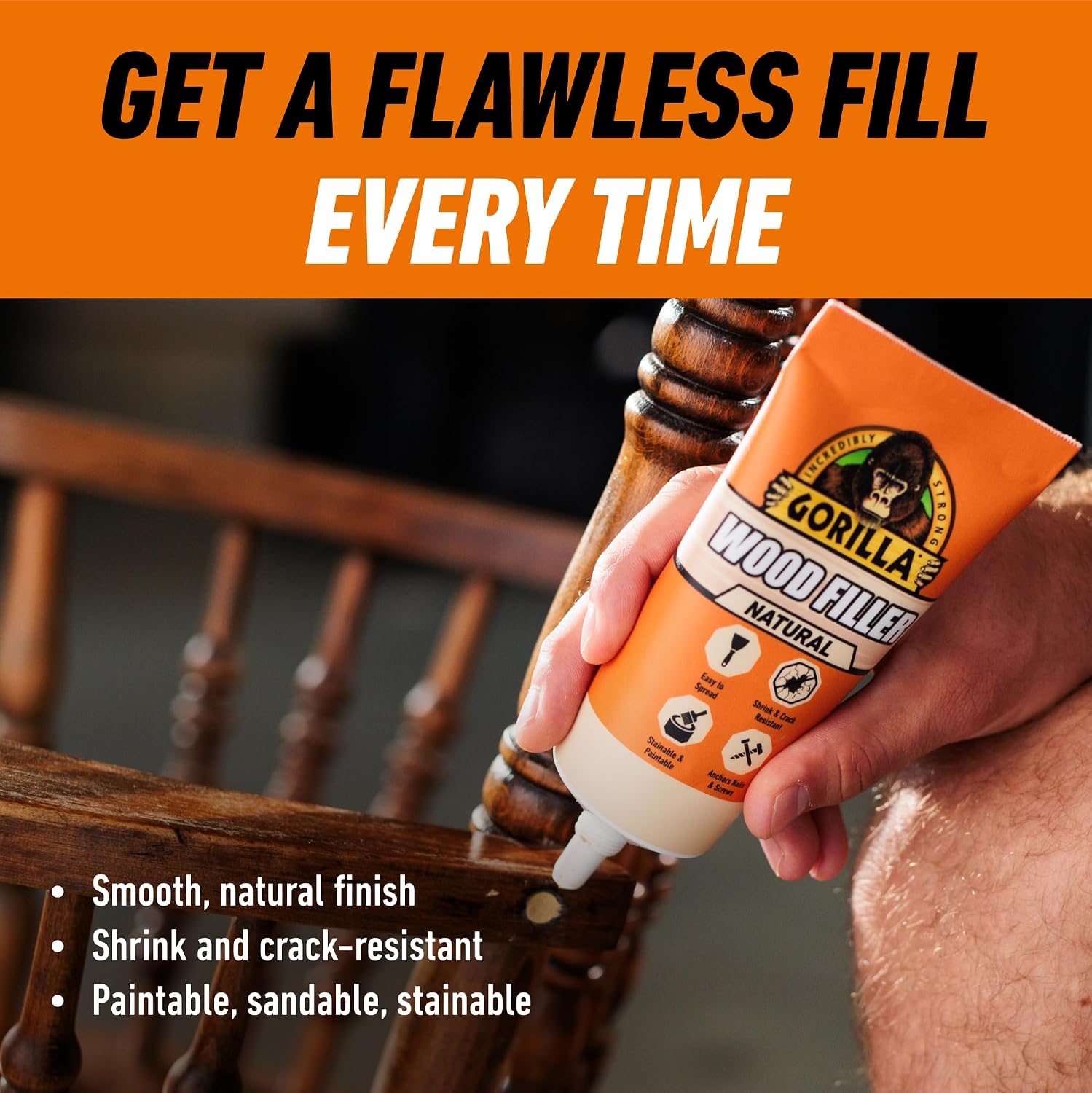 Detalle de Gorilla 108033 High Performance Wood Filler, 170g Stainable and Paintable