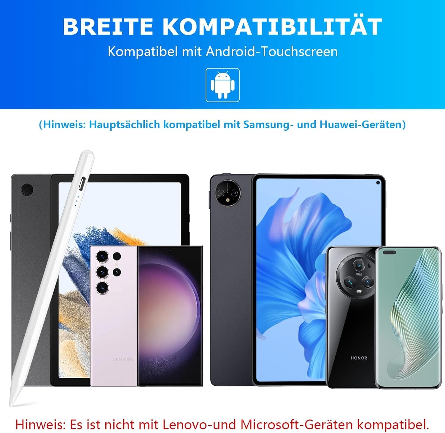 Detalle de Stylus Pen für Android-Touchscreens – 15-Minuten Schnellladung, 2 Ersatzspitzen, kompatibel mit Samsung/Huawei/Phone/Lenovo/XiaoMi