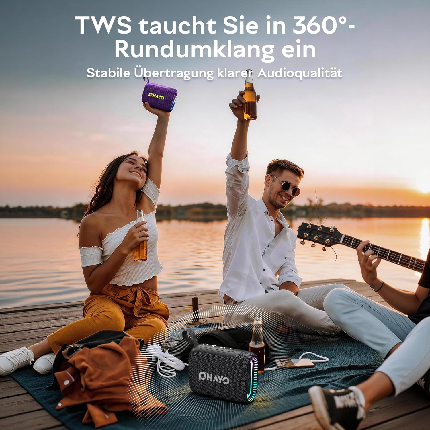 Thumbnail 3 de OHAYO Mini Bluetooth-Lautsprecher mit RGB-Licht – IPX7, 24h Akku, 10 W, Stereo-Paarung