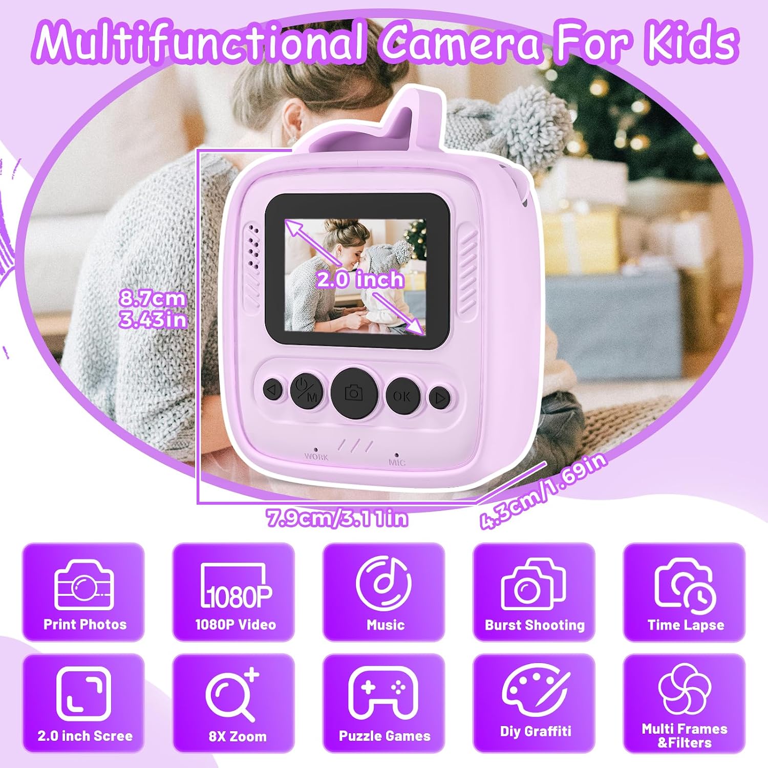 Thumbnail 5 de Kids Camera Instant Print with 48MP & 1080p HD 32GB Card