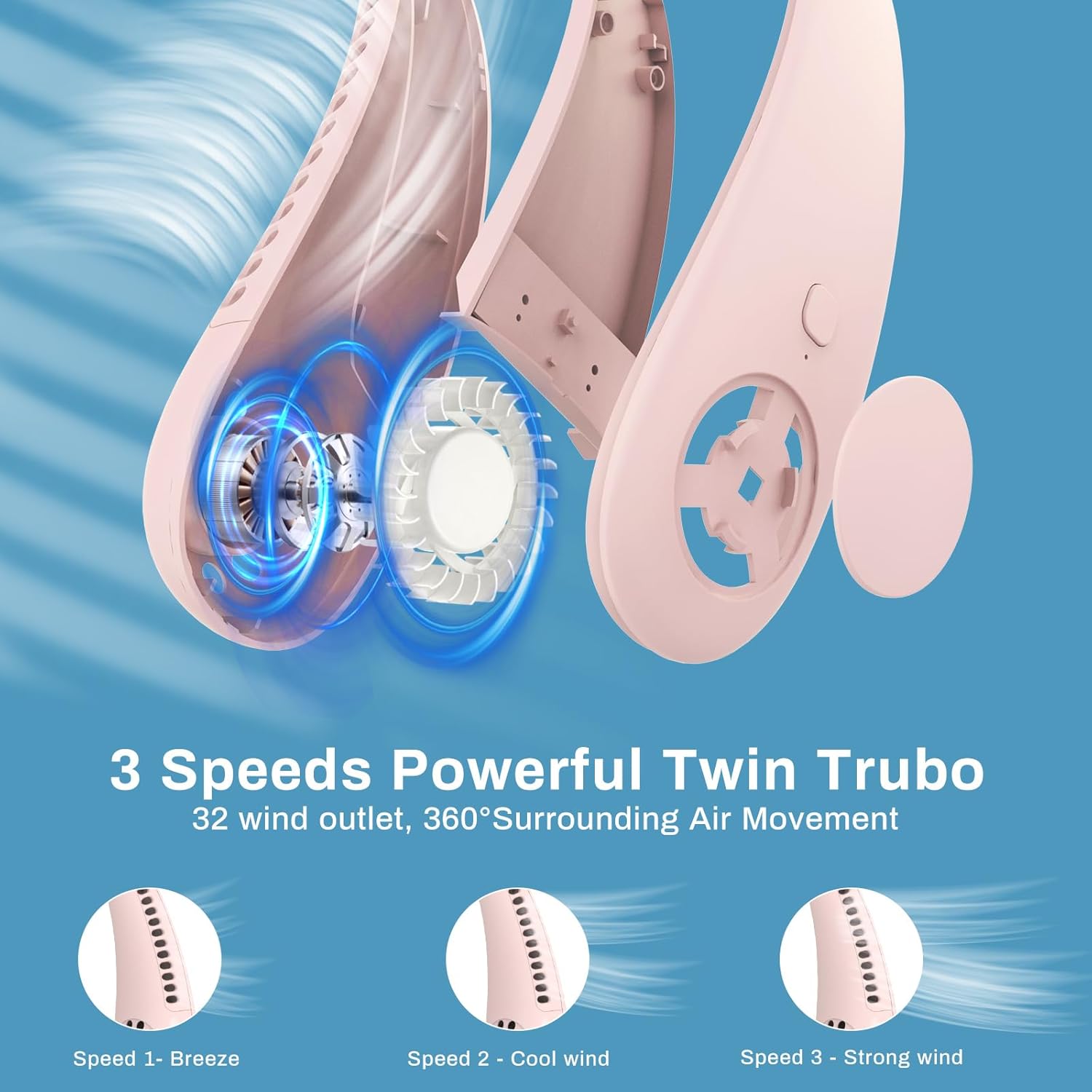 Thumbnail 1 de Portable Neck Fan with 360° Bladeless Cooling | USB Rechargeable, 3 Speeds, 2600mAh