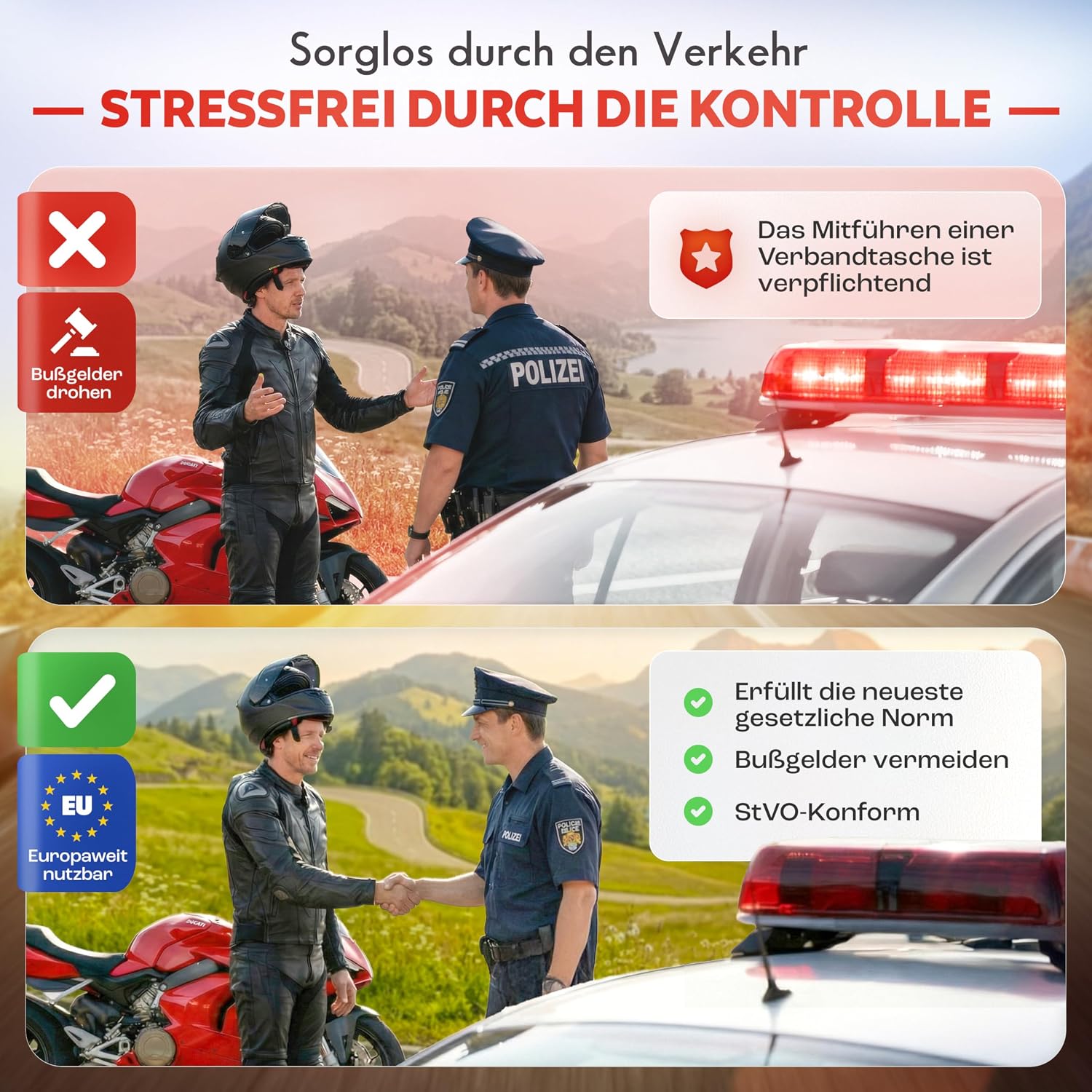 Detalle de Heldenwerk Erste Hilfe Set Motorrad nach aktueller Norm 2026 inkl. Beatmungstuch – Mini Verbandskasten DIN 13167 (StVZO konform)