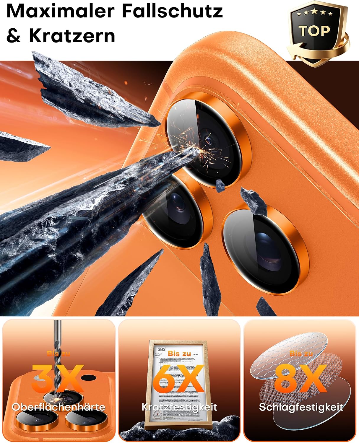 Detalle 2 de TOCOL Kameraschutz 2 Sets für iPhone 17 Pro/Pro Max