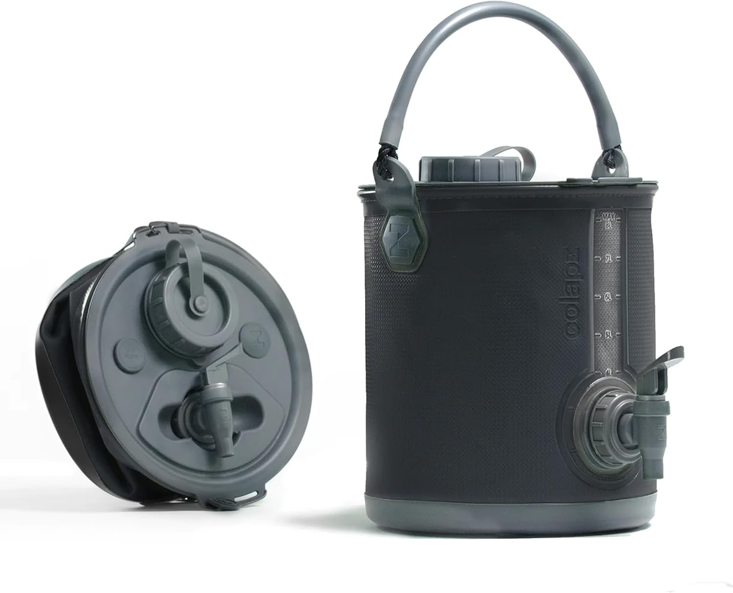 Detalle de Colapz 8L 2-in-1 Collapsible Water Container with Tap & Lid – BPA-Free Camping Carrier & Folding Bucket