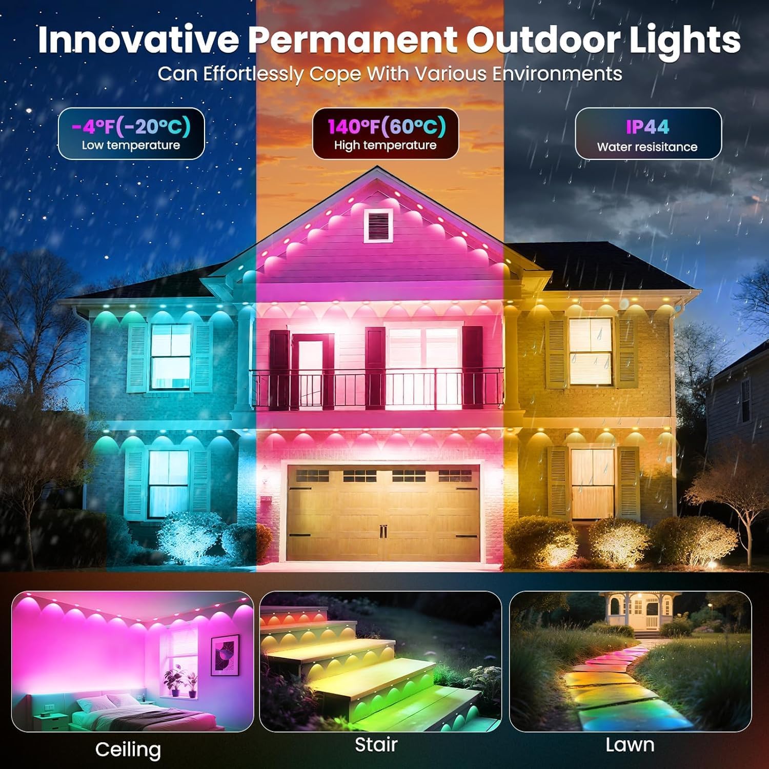 Thumbnail 3 de Quntis 100FT Smart Permanent Outdoor Lights, RGB + IC, 60 LEDs