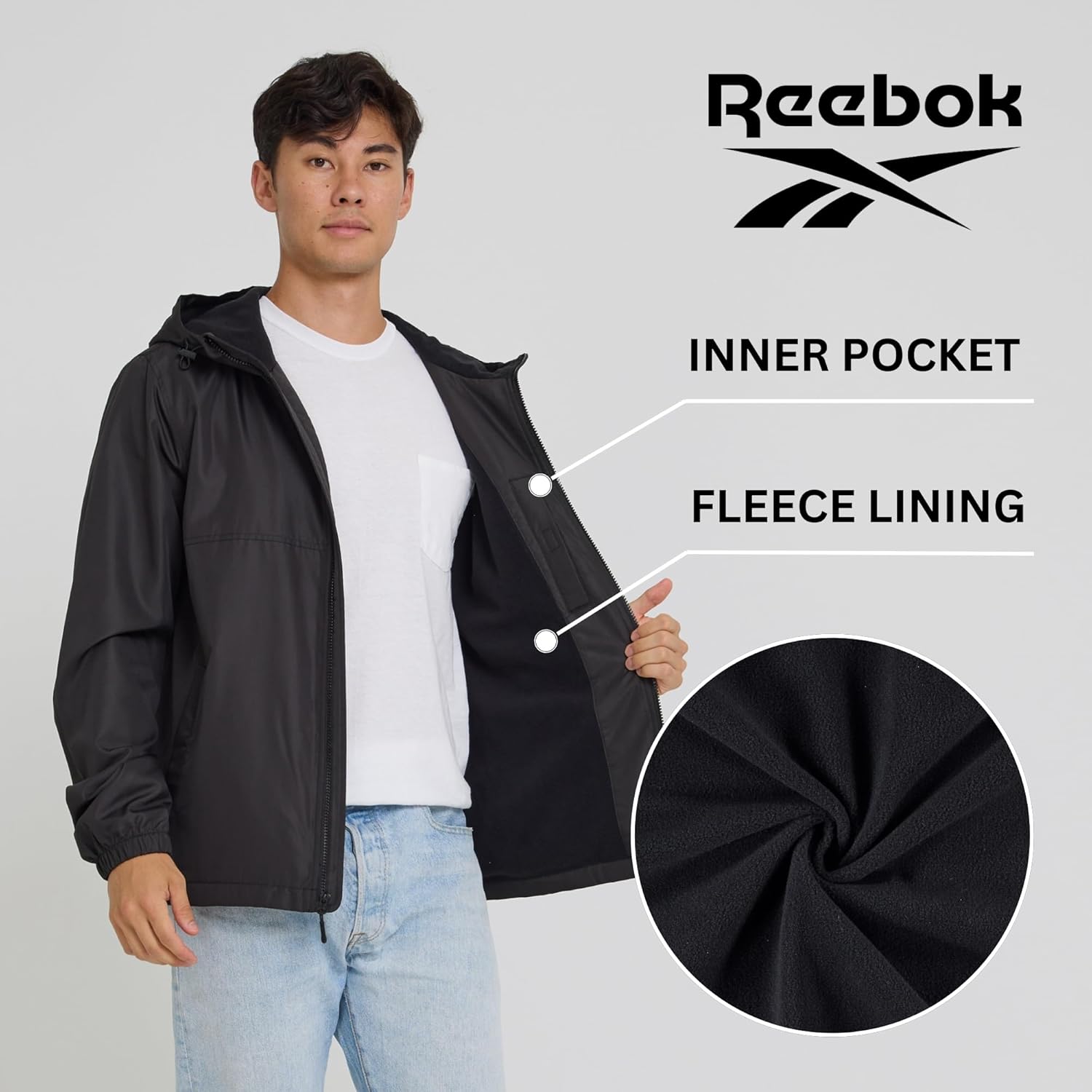 Detalle 2 de Reebok Rain Jacket Men Waterproof Windbreaker ⛱