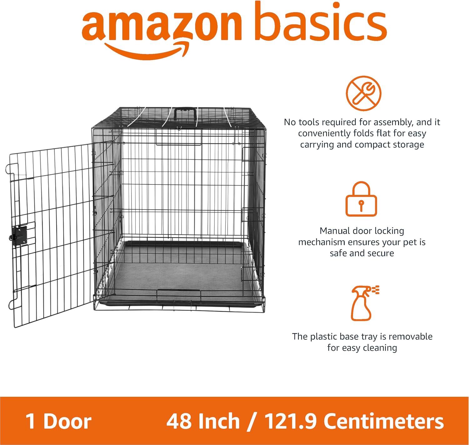 Detalle de Amazon Basics XXL Metal Dog Crate with Tray (122 cm) – Foldable, Single Door