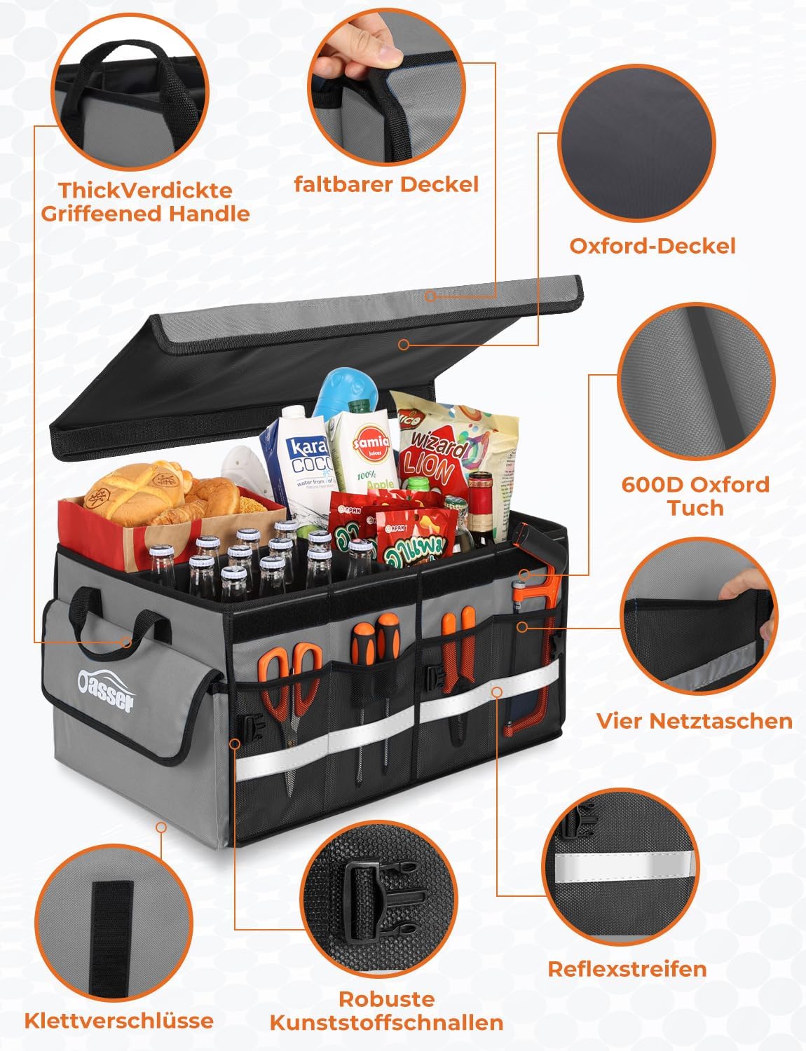 Detalle de Oasser Kofferraumtasche – robuster Organizer mit Deckel, wasserdicht und faltbar