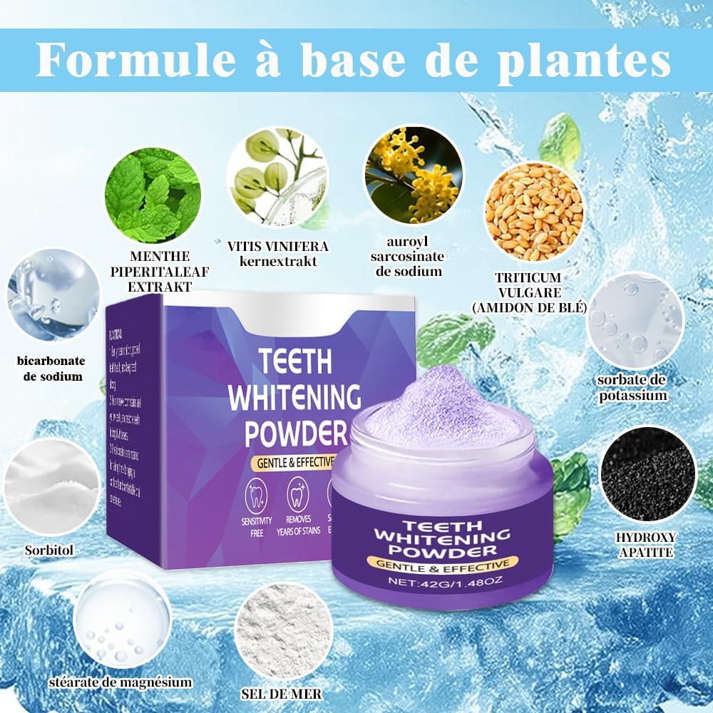 Detalle de Blanchiment Dentaire Professionnel en Poudre – Taches Café/Thé/Vin, Sourire Éclatant et Haleine Fraîche