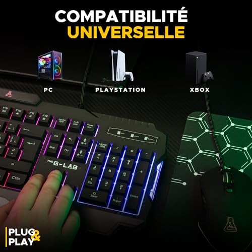 Detalle de The G-Lab Combo Hélium – Clavier + Souris + Tapis 3 en 1 pour PC, PS4/PS5 et Xbox