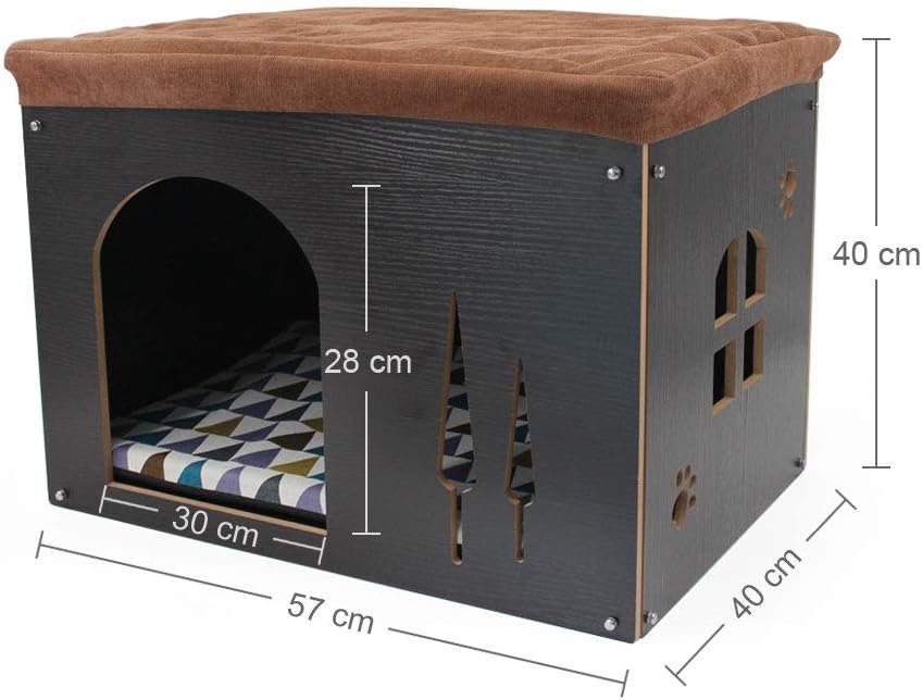 Thumbnail 4 de Cat Pet Bed House Footstool Style Cat Cave Puppy Kennel (Foldable) with Free Pet Cushion, Black XL