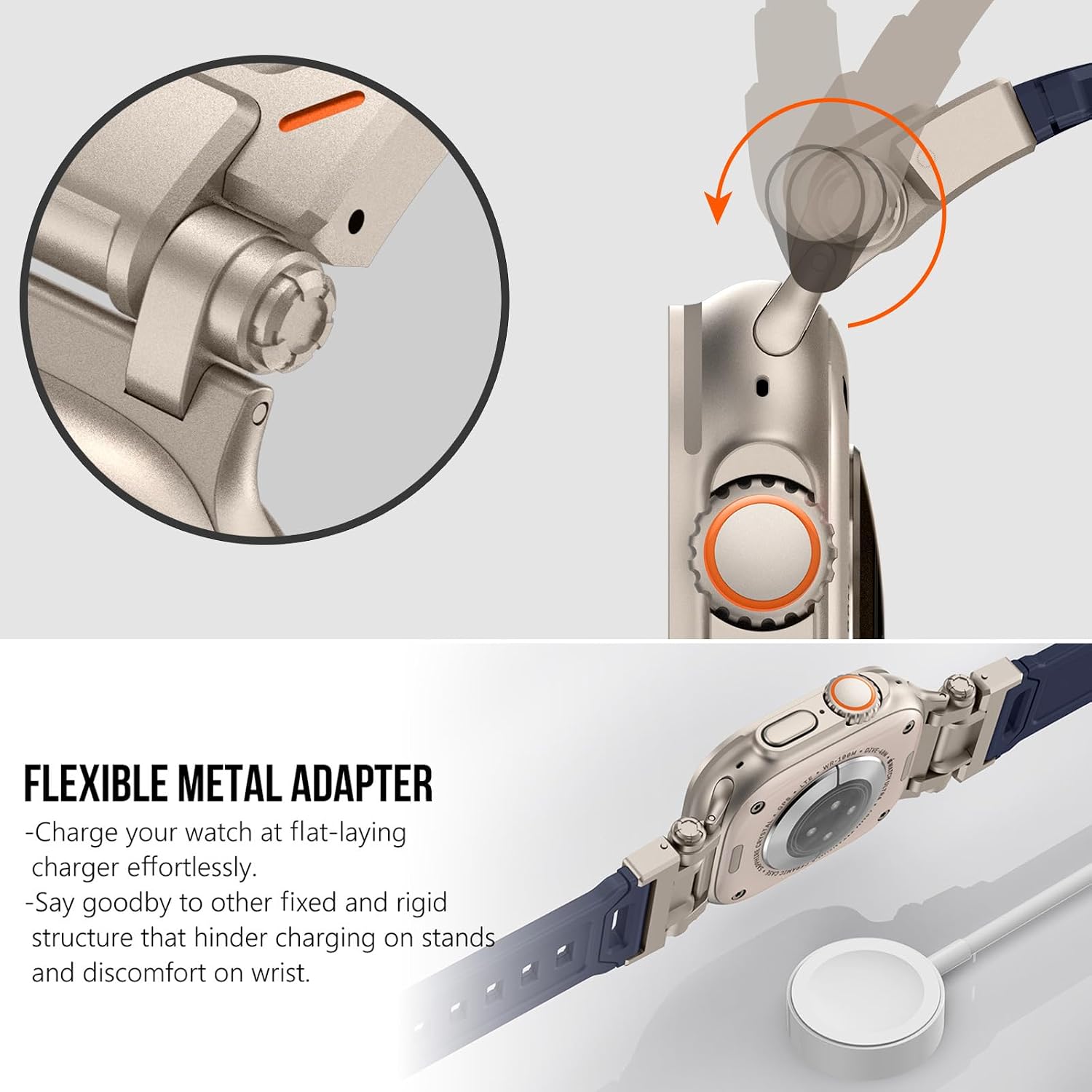 Detalle 2 de Fullife silicone Apple Watch sport strap with stainless steel connector (blue, titanium-style connector) for 42–49mm