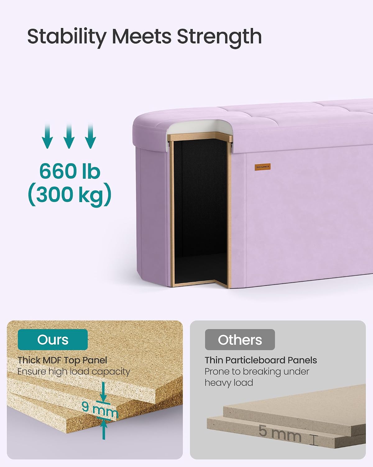 Detalle de SONGMICS Folding Storage Ottoman in Velvet