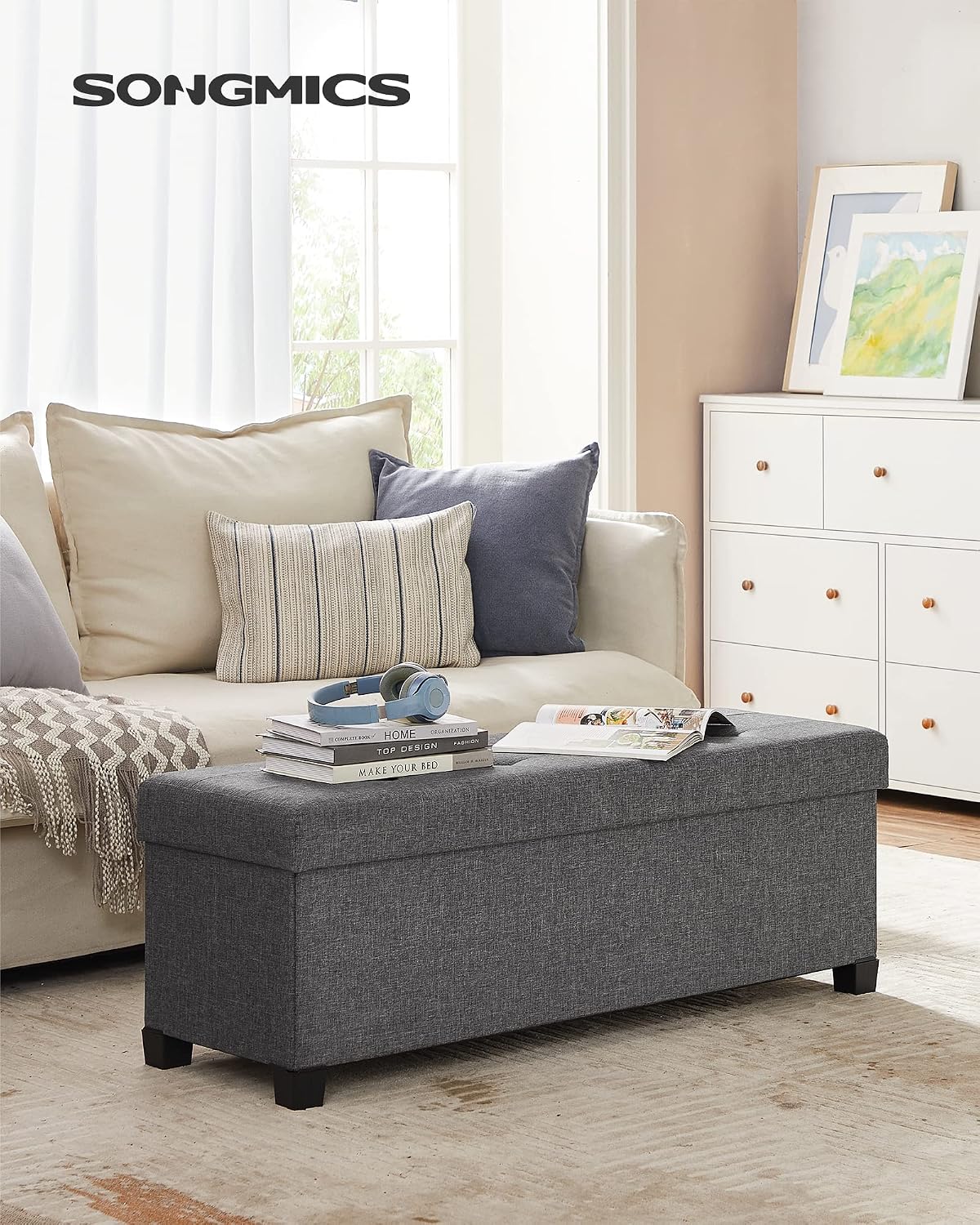 Detalle de SONGMICS Storage Ottoman Bench, 43.3-Inch
