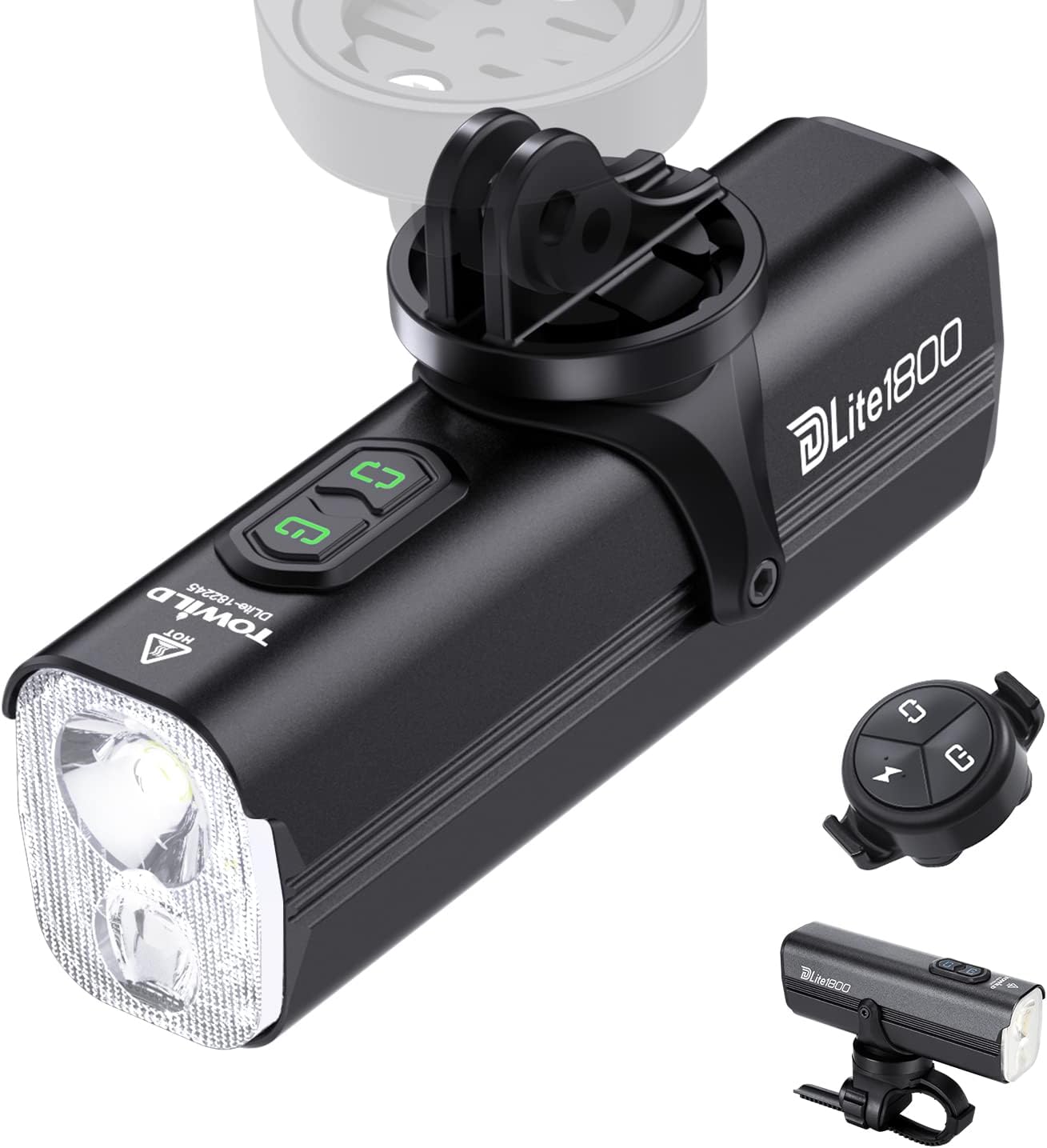 Towild DLite1800: Luce anteriore bici dual-sorgente da 1800 lumen con telecomando e batteria 5000mAh