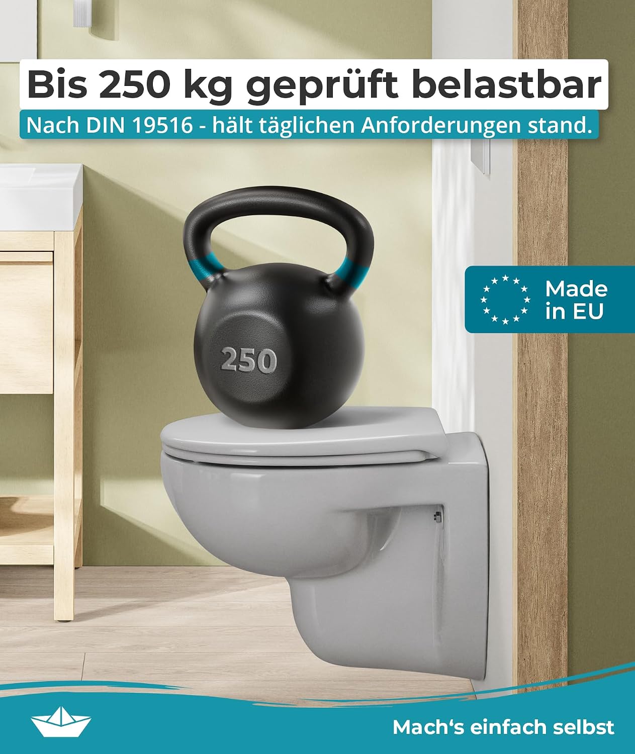 Detalle de Calmwaters Premium WC-Sitz mit einfacher Montage – antibakterielles Duroplast, Absenkautomatik, bis 250 kg, Manhattan-Grau