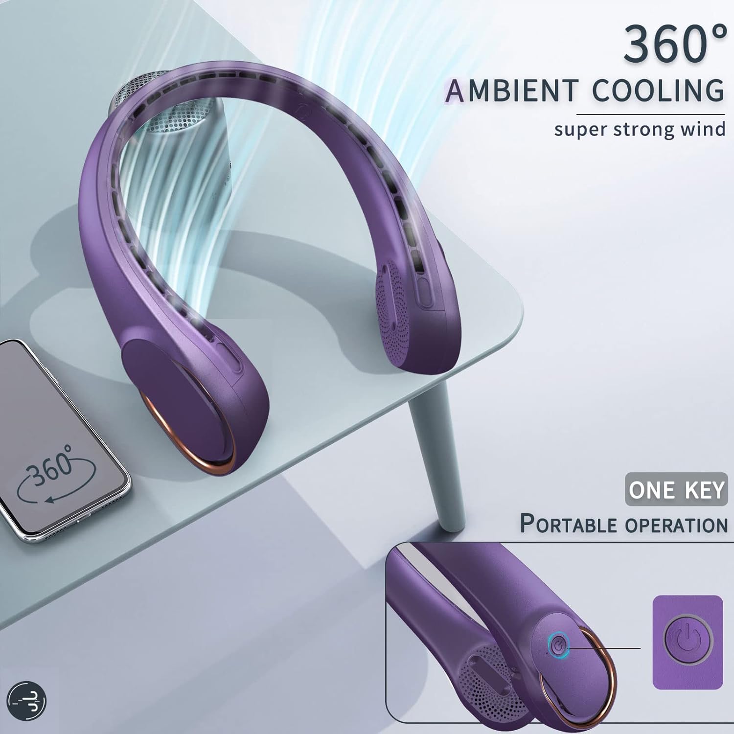 Thumbnail 5 de ASNUG Neck Fan: Bladeless, USB-Rechargeable Personal Fan with 4000mAh Battery