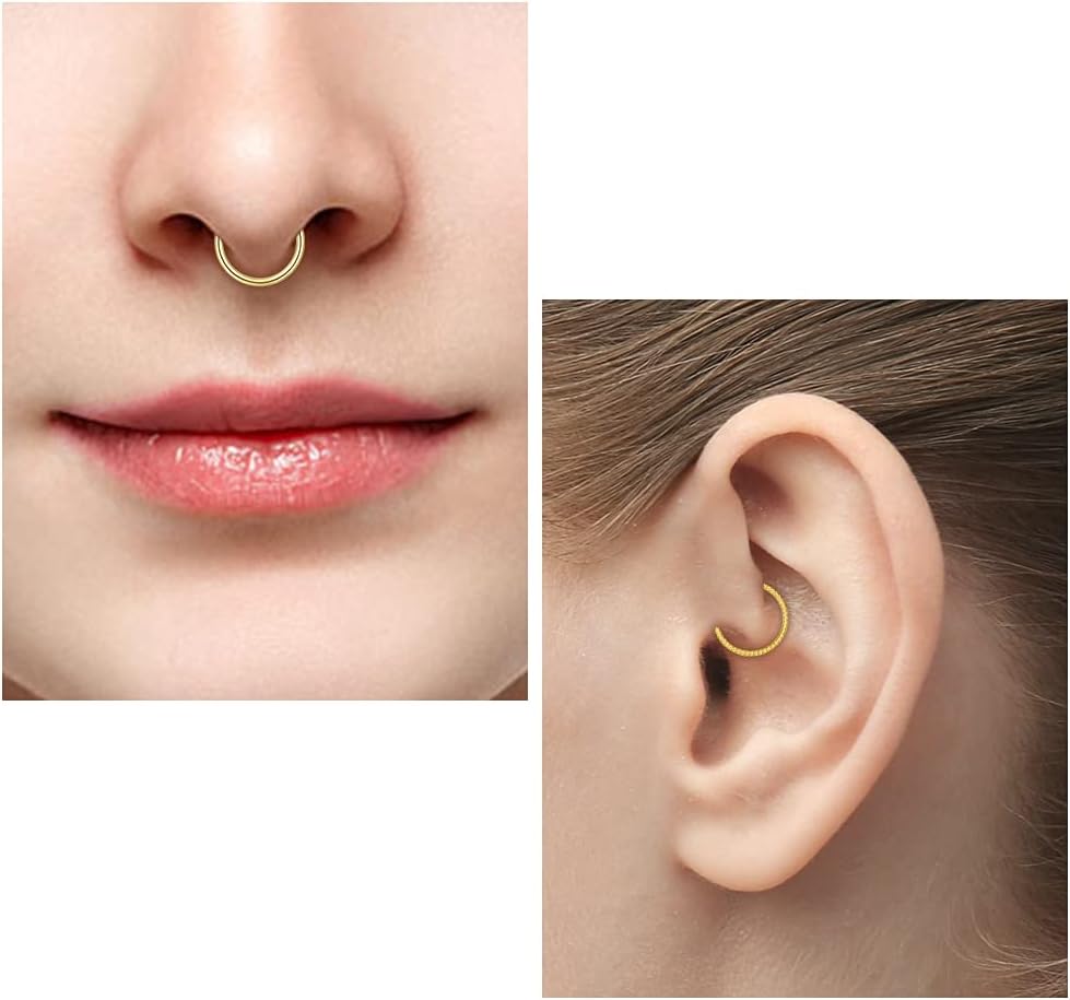 Detalle de Briana Williams 2-pack hinged clicker segment nose rings (316L surgical steel) for septum, helix, daith & tragus