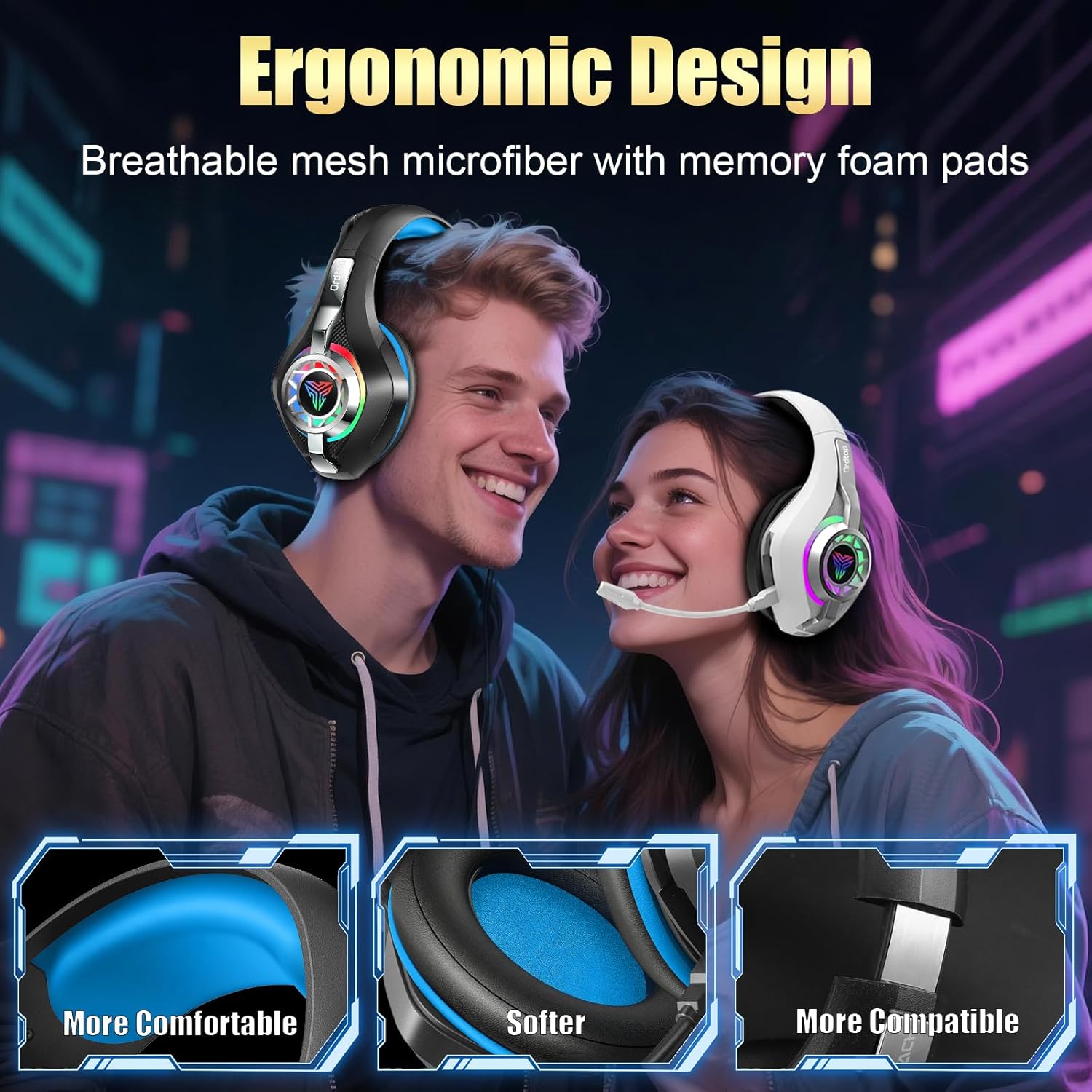 Thumbnail 6 de 2.4GHz Wireless Gaming Headsets (PS5/PS4/PC/Switch/Xbox) with 7.1 Surround, ENC Mic & 40mm Drivers