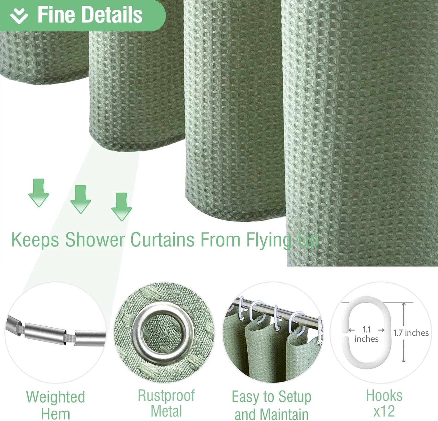 Thumbnail 4 de Dynamene Sage Green Shower Curtain 72x72